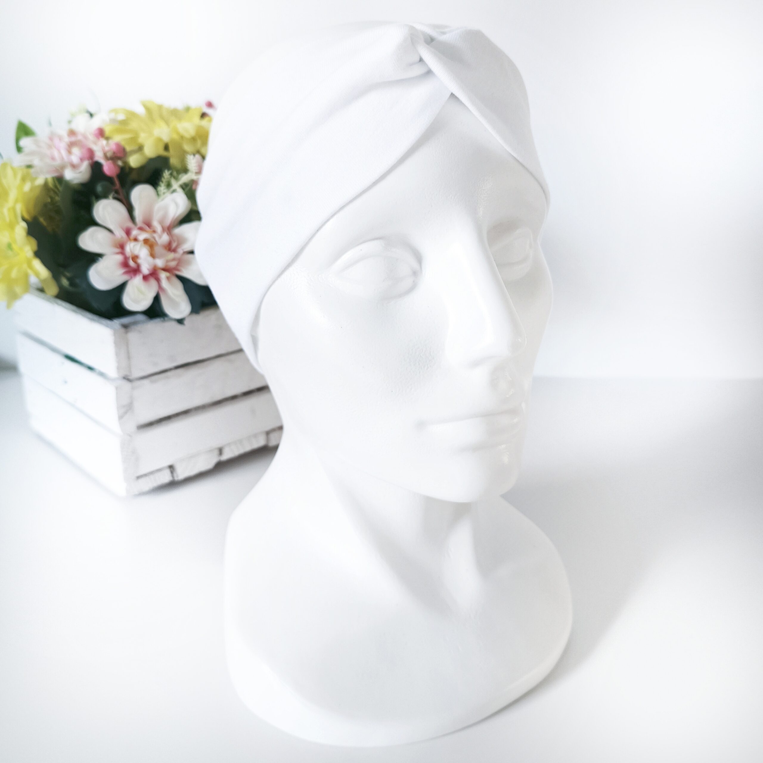 Opaska do włosów jesienna - damska - bawełniana - biała - obrazek 3