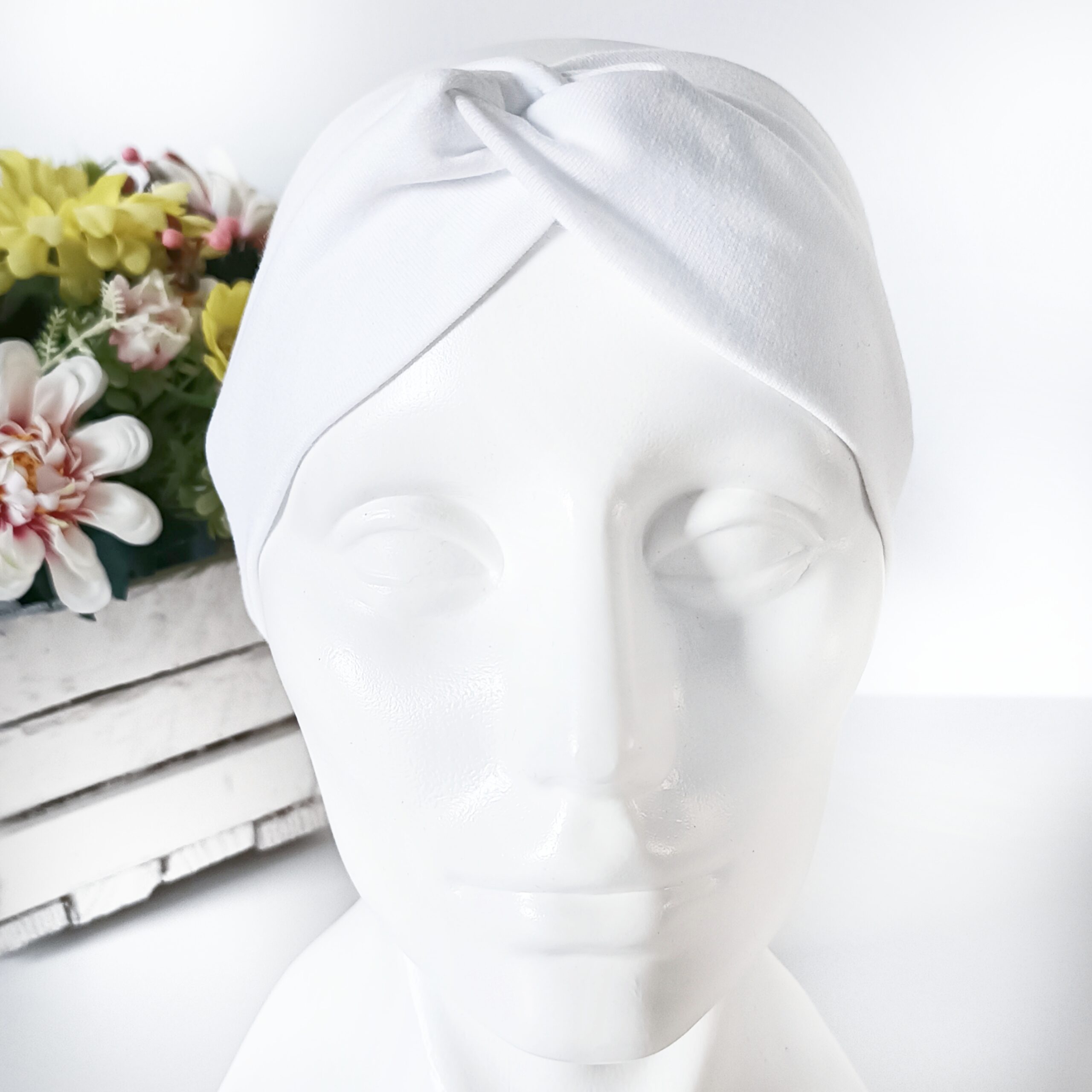 Opaska do włosów jesienna - damska - bawełniana - biała - obrazek 5