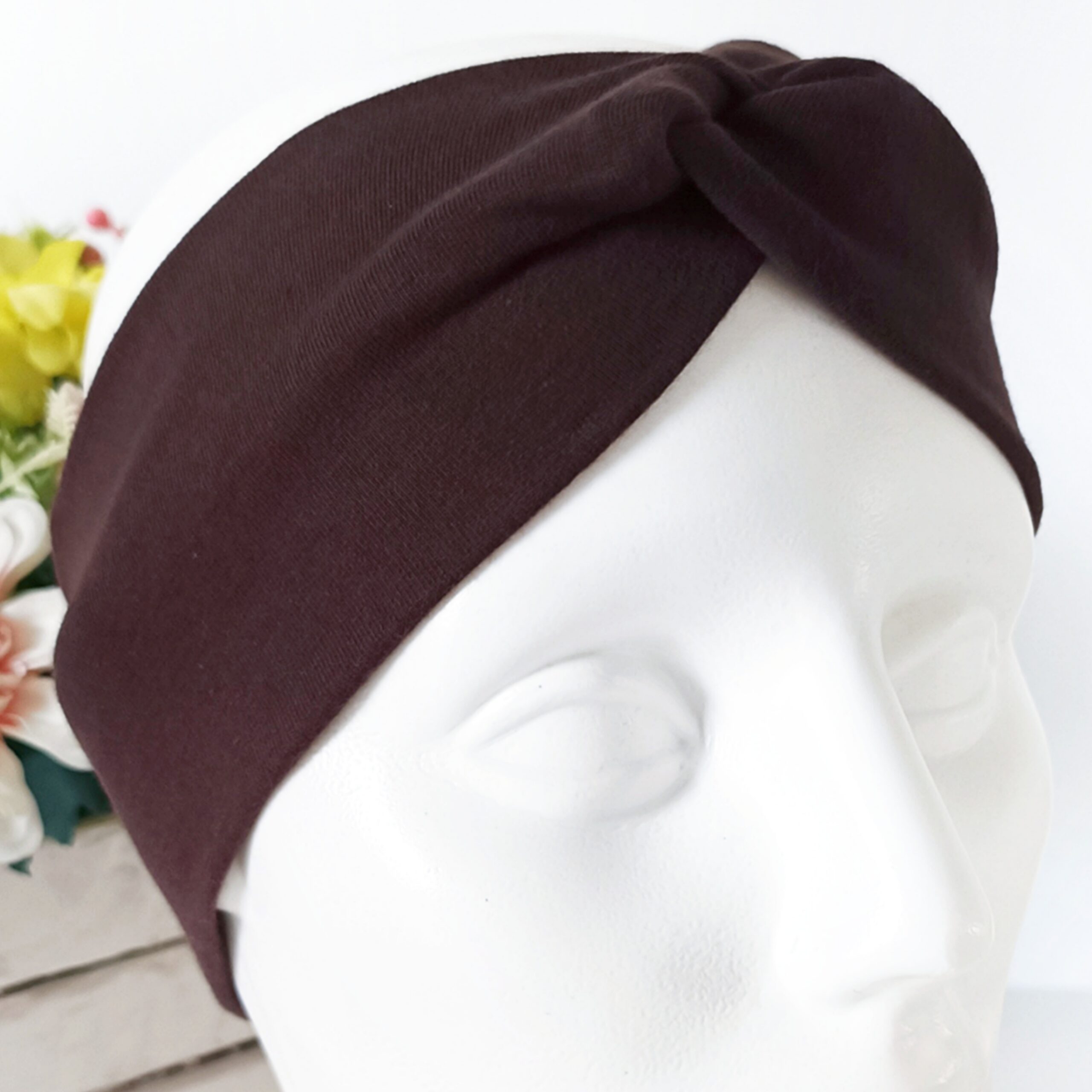 Opaska do włosów jesienna - damska - bawełniana - brązowa - obrazek 4