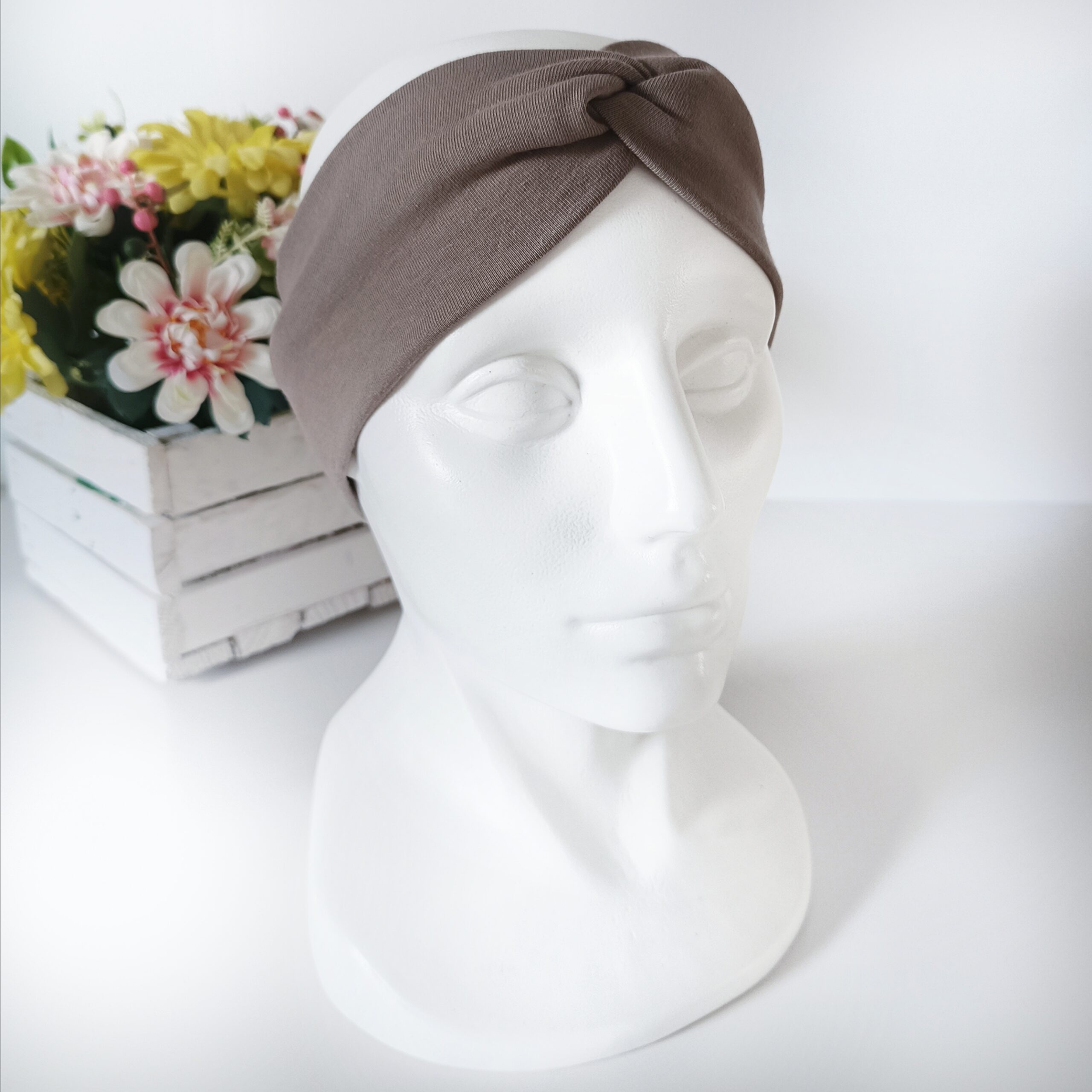 Opaska do włosów jesienna - damska - bawełniana - cappuccino - obrazek 3