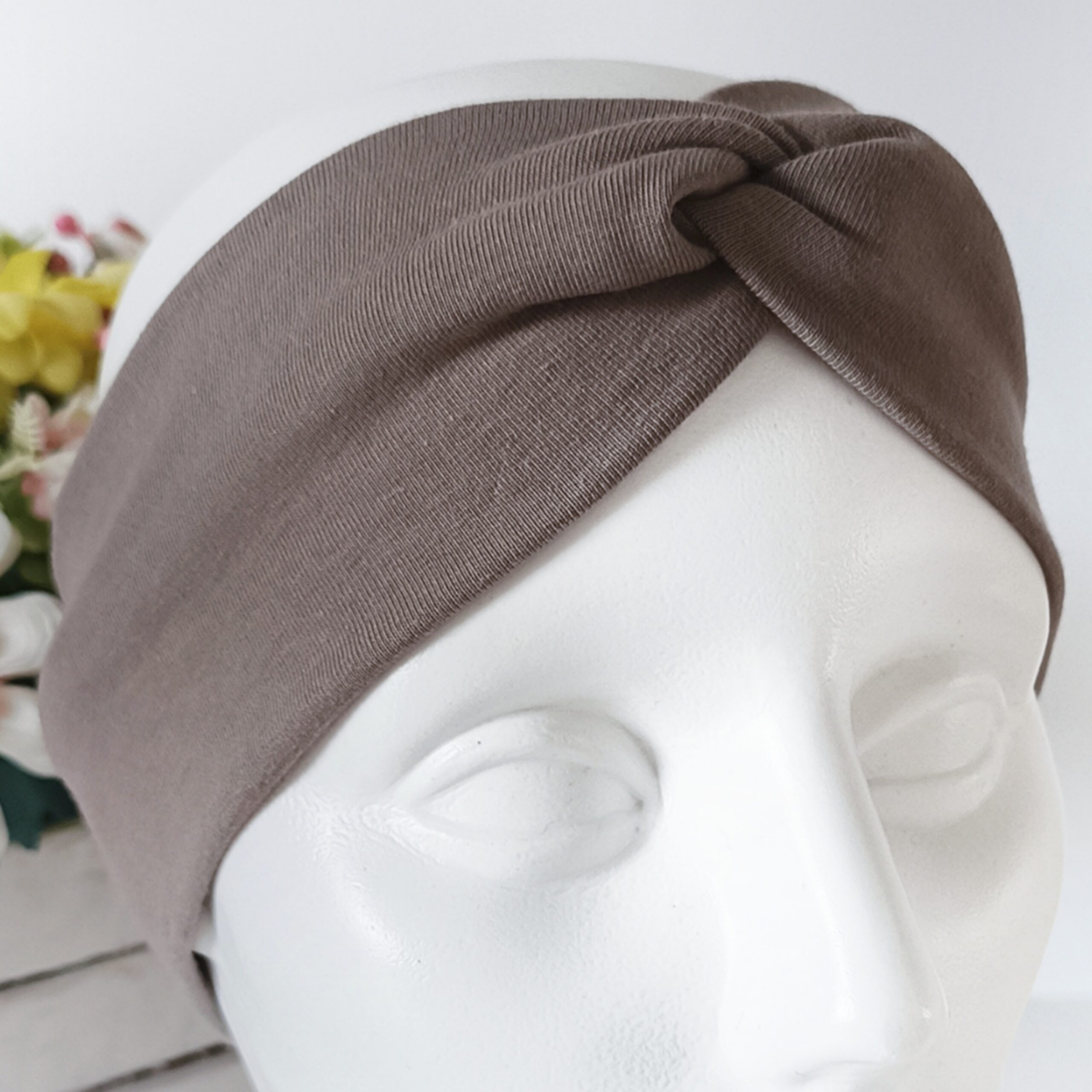 Opaska do włosów jesienna - damska - bawełniana - cappuccino - obrazek 4