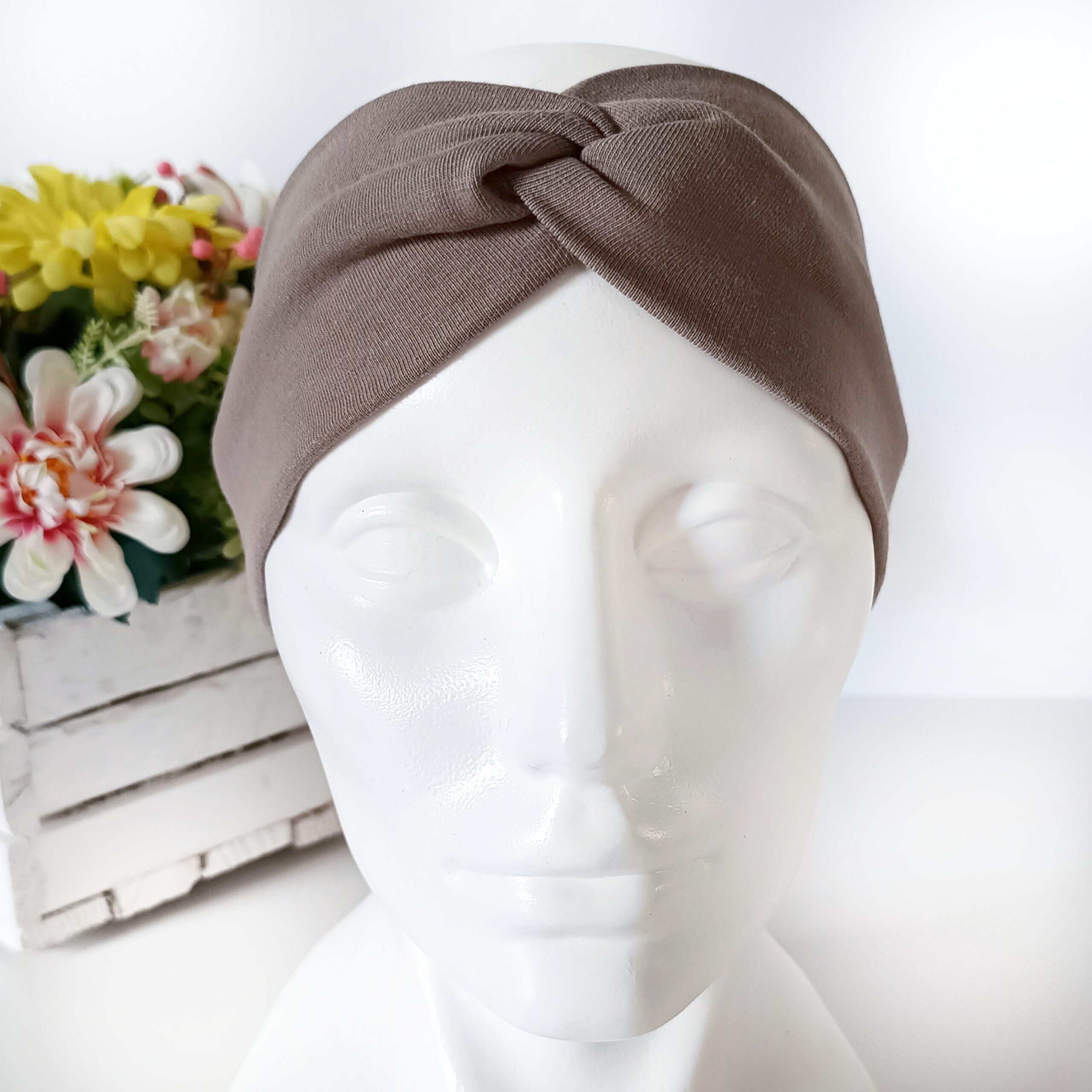 Opaska do włosów jesienna - damska - bawełniana - cappuccino - obrazek 5