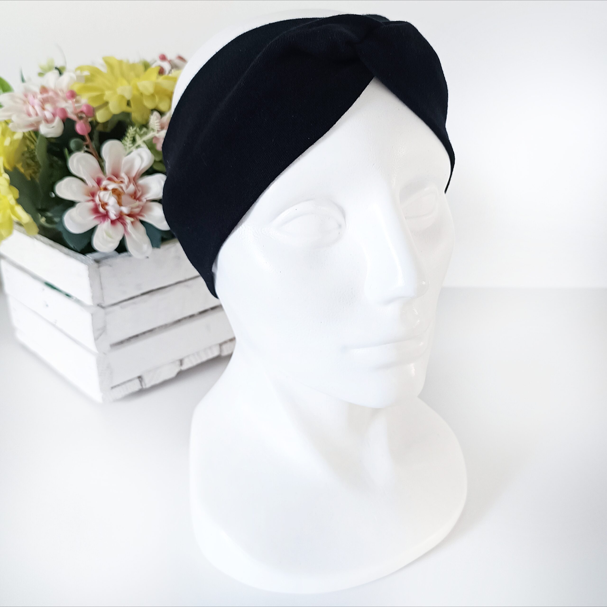 Opaska do włosów jesienna - damska - bawełniana - czarna - obrazek 3