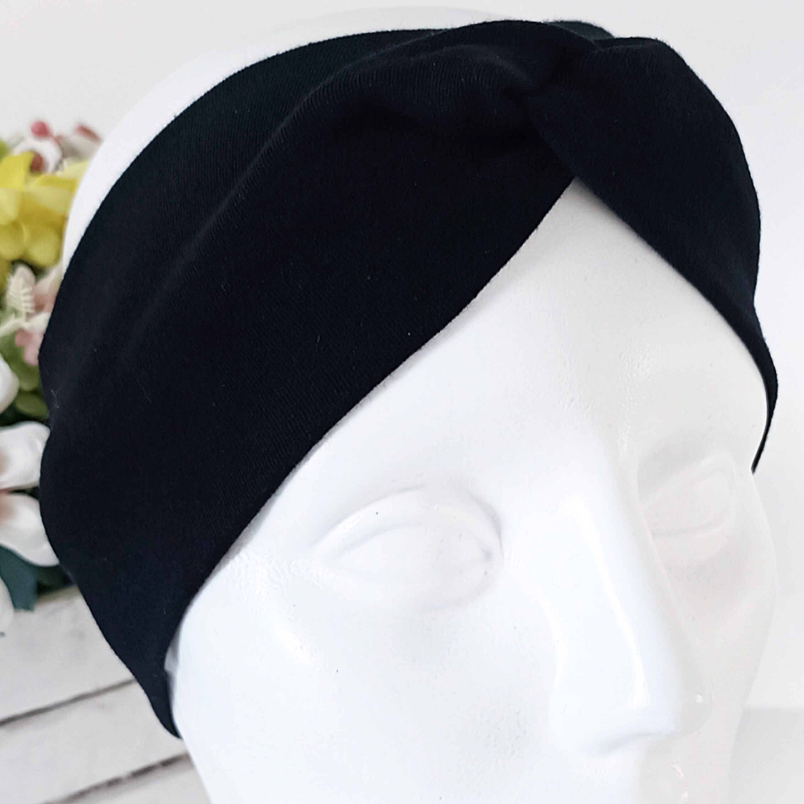 Opaska do włosów jesienna - damska - bawełniana - czarna - obrazek 4