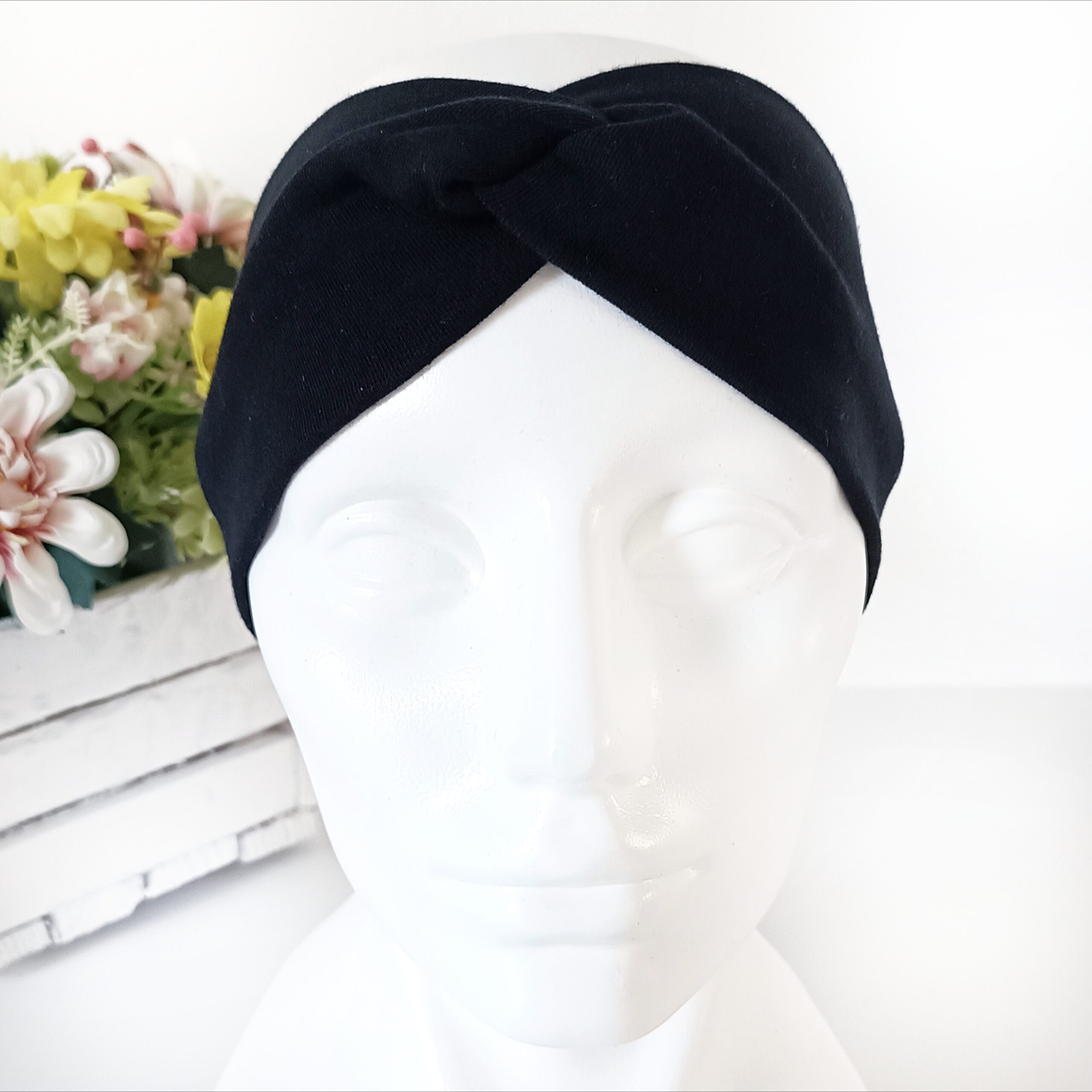 Opaska do włosów jesienna - damska - bawełniana - czarna - obrazek 5