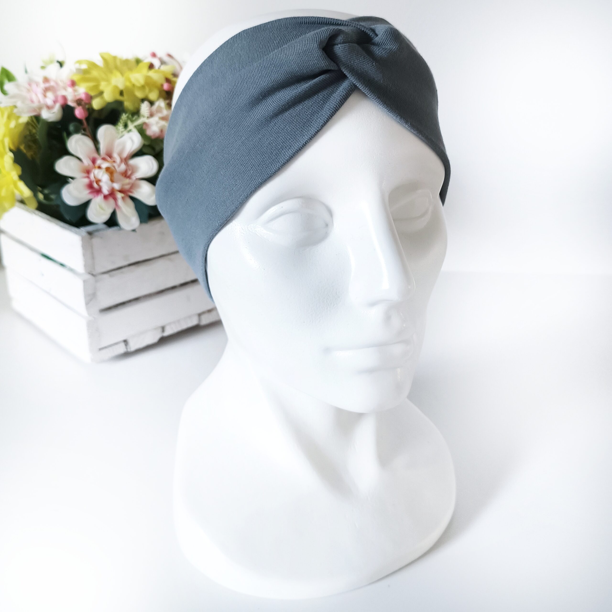 Opaska do włosów jesienna - damska - bawełniana - popiel - obrazek 3