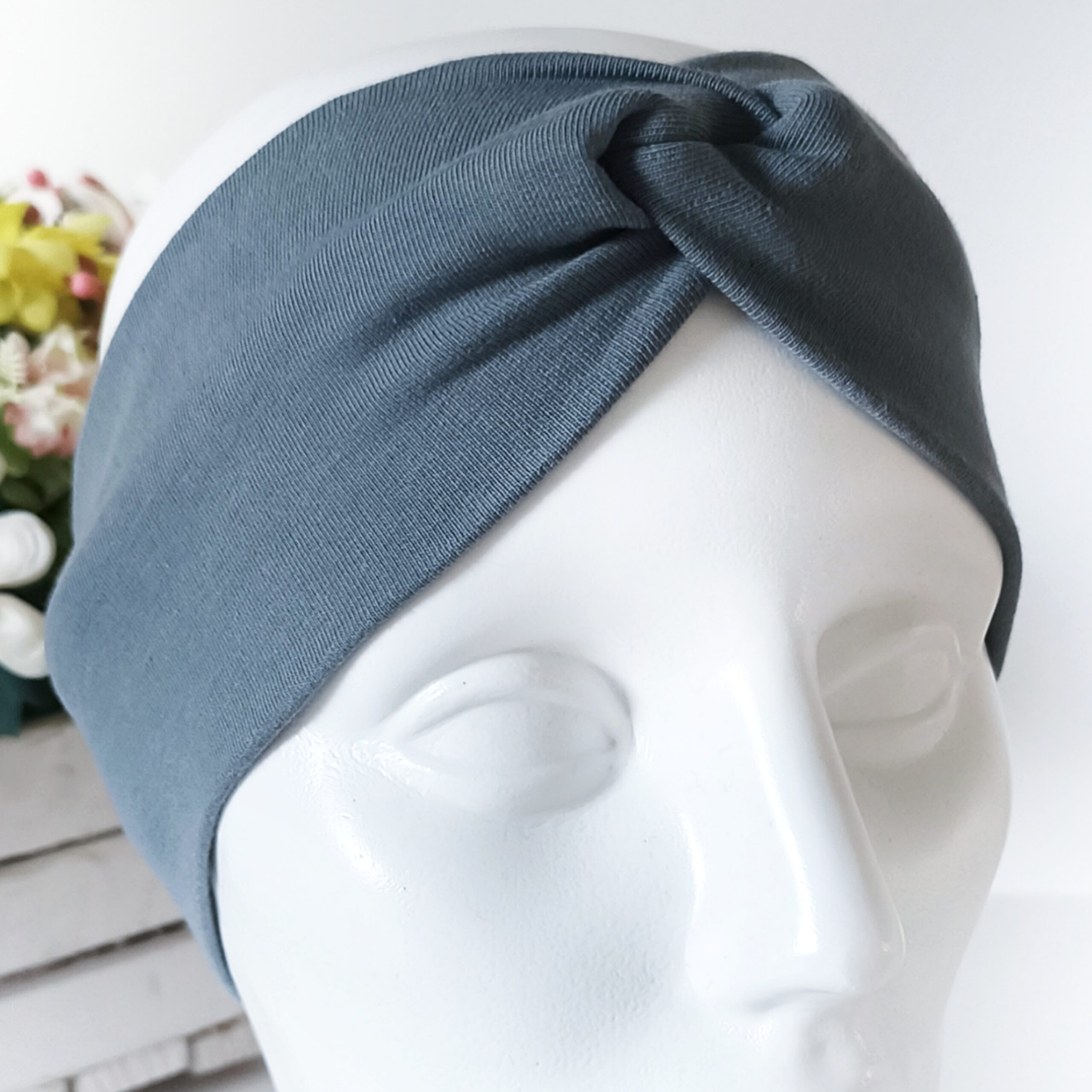 Opaska do włosów jesienna - damska - bawełniana - popiel - obrazek 4