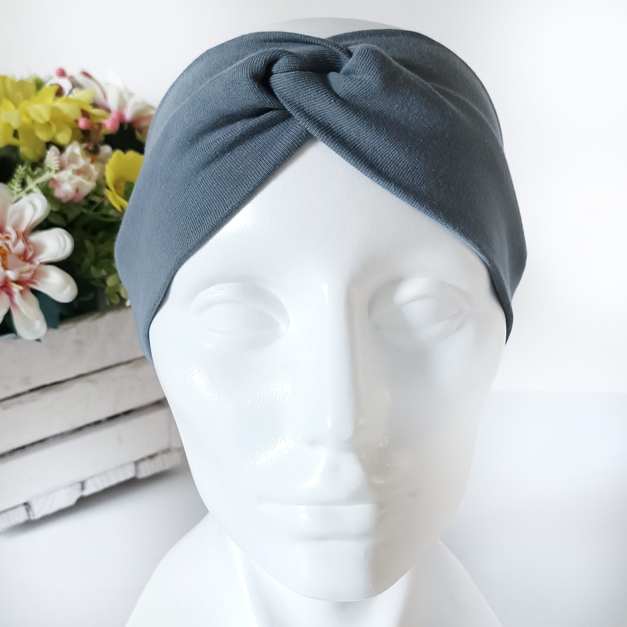 Opaska do włosów jesienna - damska - bawełniana - popiel - obrazek 5