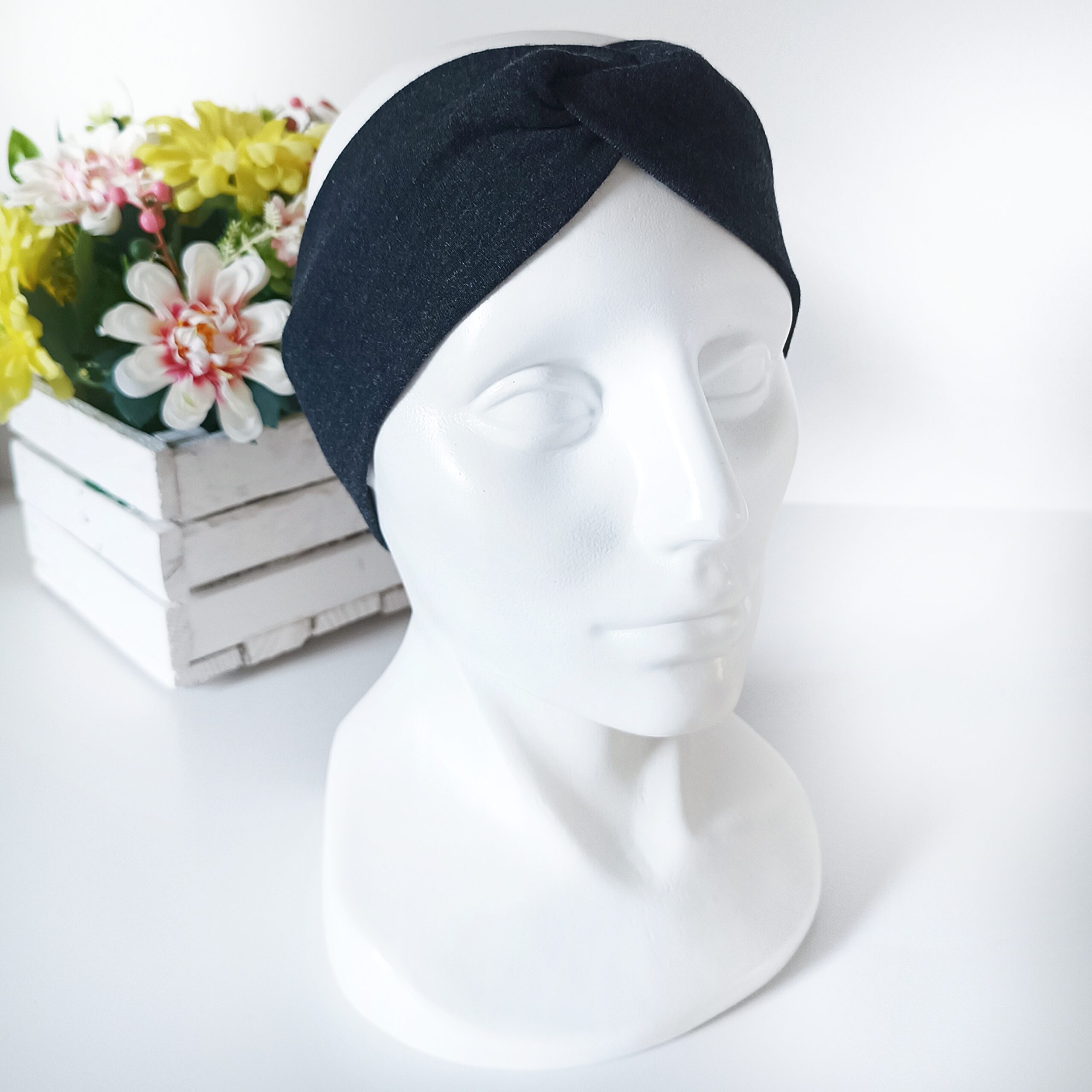 Opaska do włosów jesienna - damska - bawełniana - ciemny melanż - obrazek 3