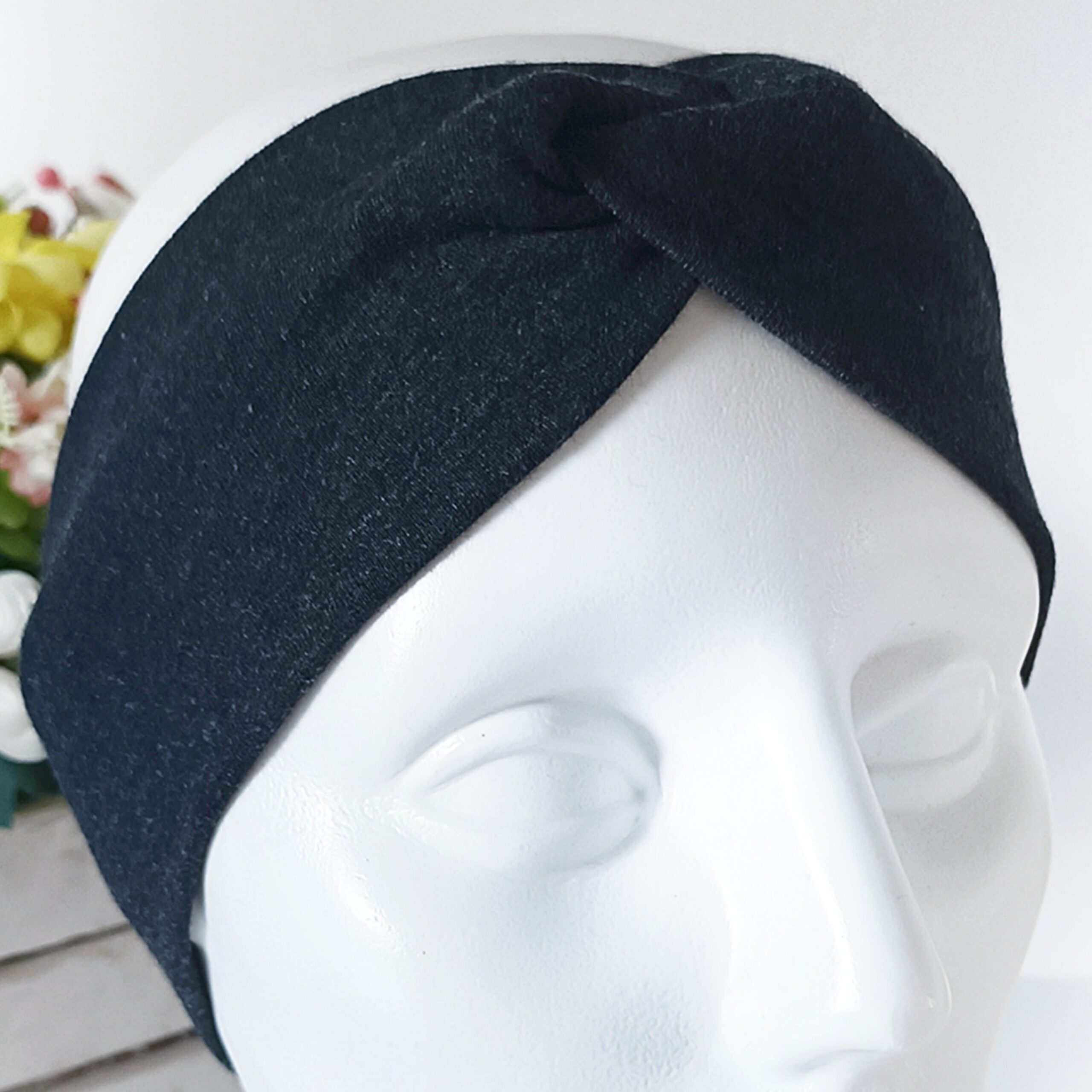 Opaska do włosów jesienna - damska - bawełniana - ciemny melanż - obrazek 4