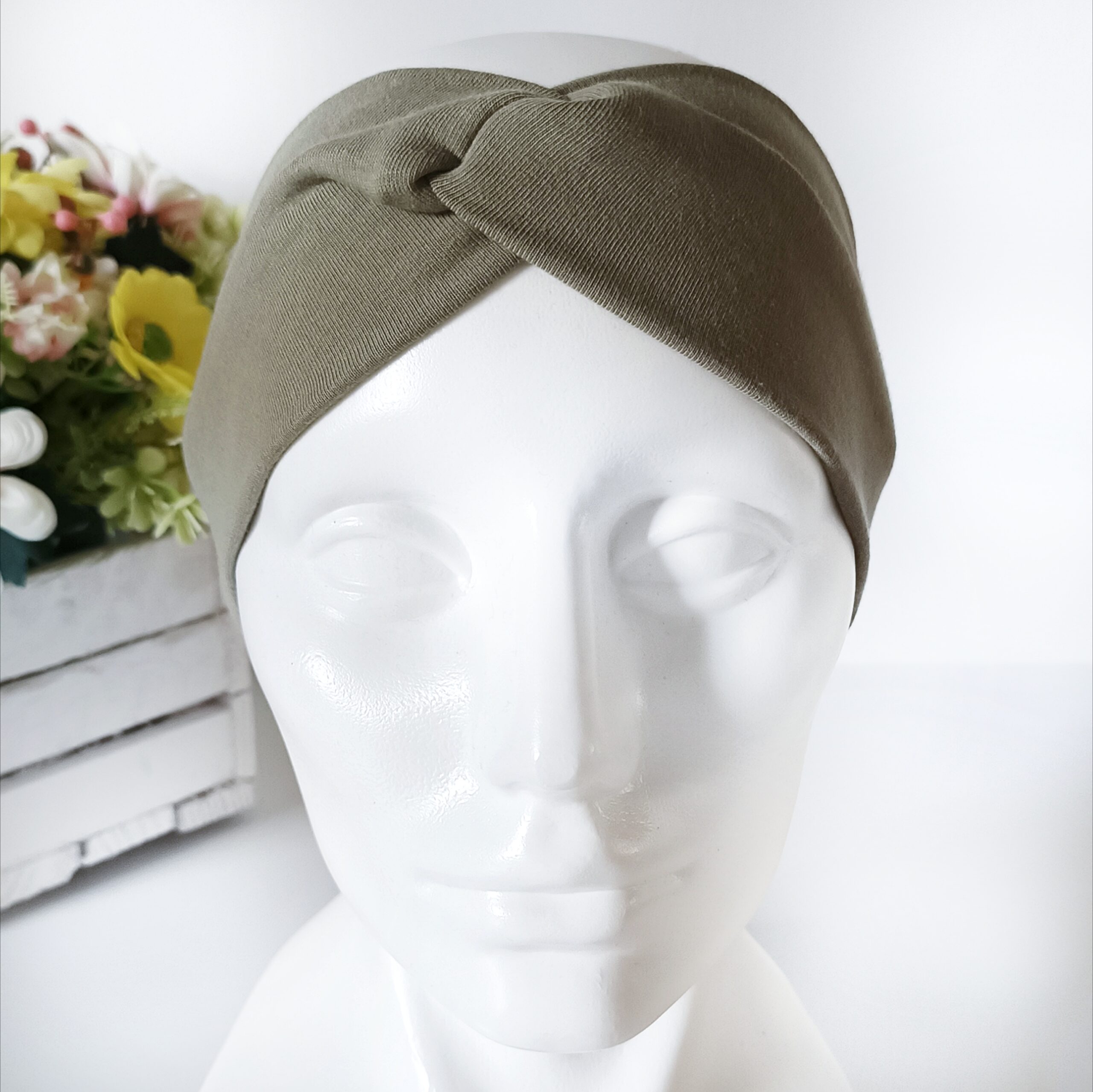 Opaska do włosów jesienna - damska - bawełniana - khaki - obrazek 5