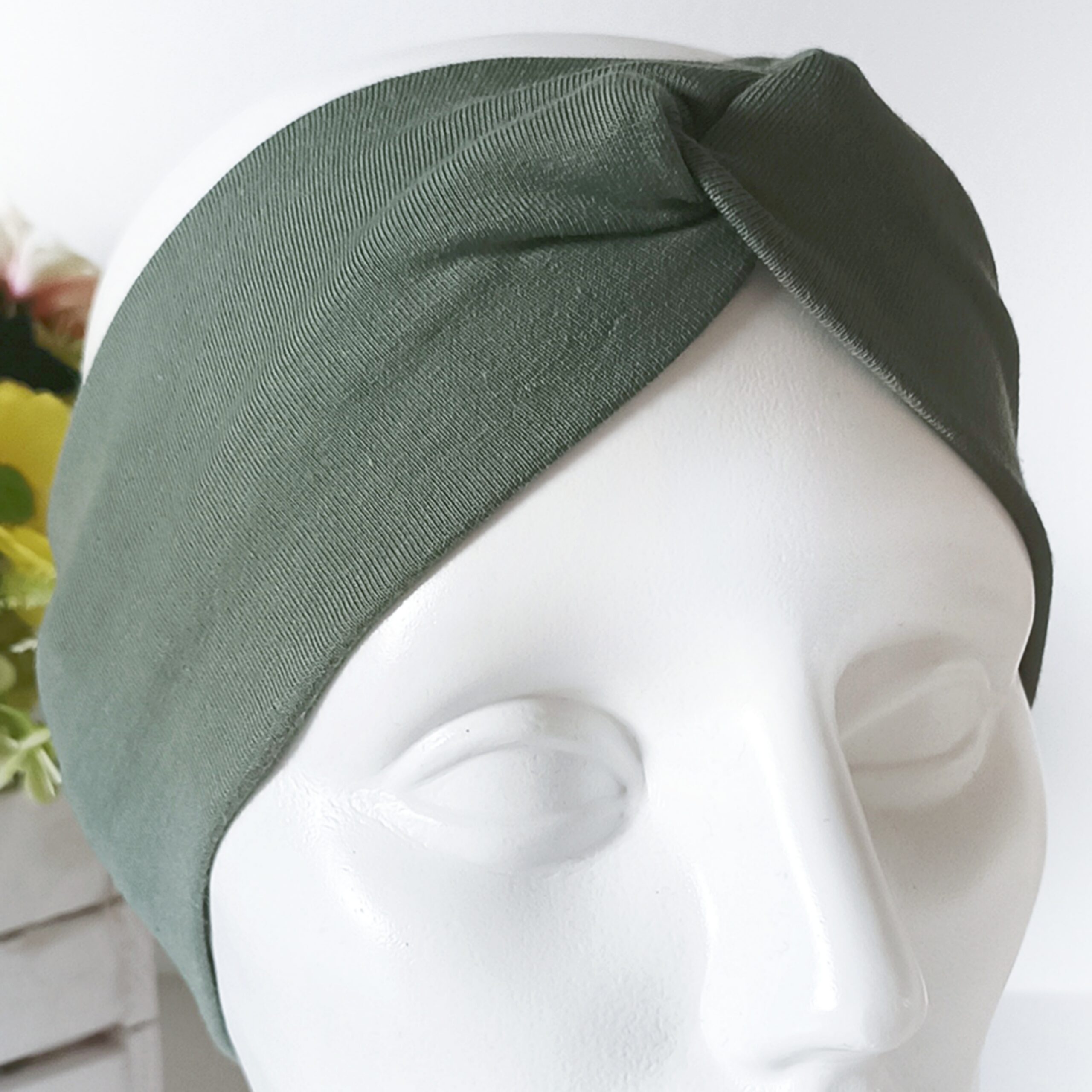 Opaska do włosów jesienna - damska - bawełniana - oliwkowa - obrazek 4