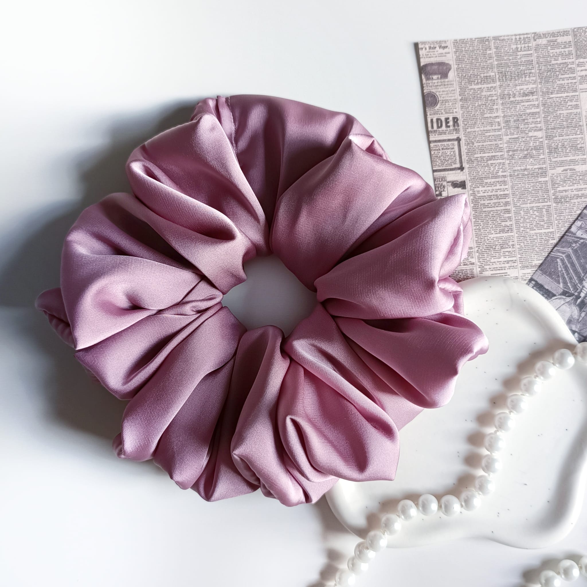 Scrunchie XL z satyny jedwabnej - brudny róż