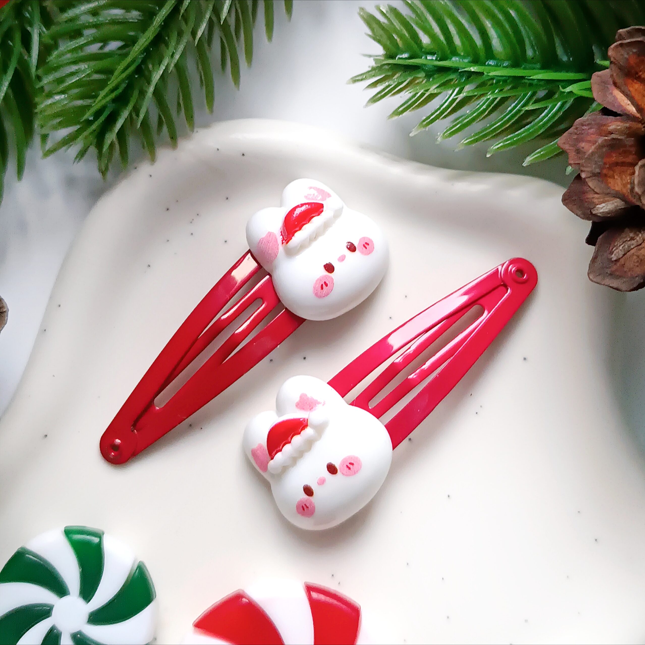 Świąteczne spinki do włosów dla dzieci - króliczki - obrazek 2