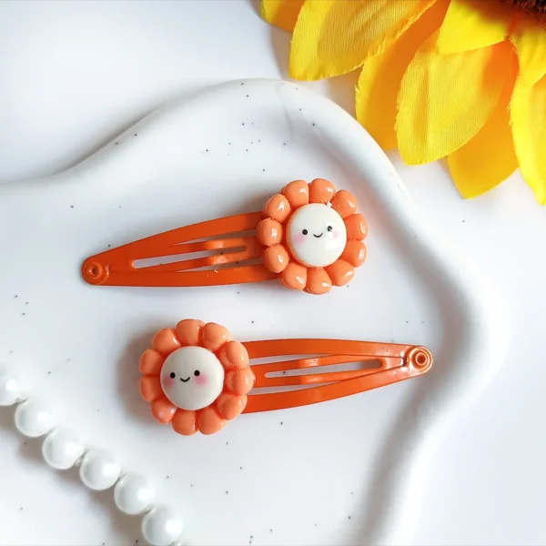 Spinki dla dzieci pomarańczowe kwiatuszki.