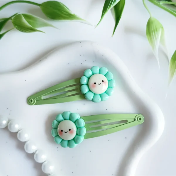 Spinki dla dzieci turkusowe kwiatuszki.